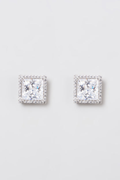 White Rhodium Finish Swarovski Zirconia Stud Earrings In 92.5 Sterling Silver