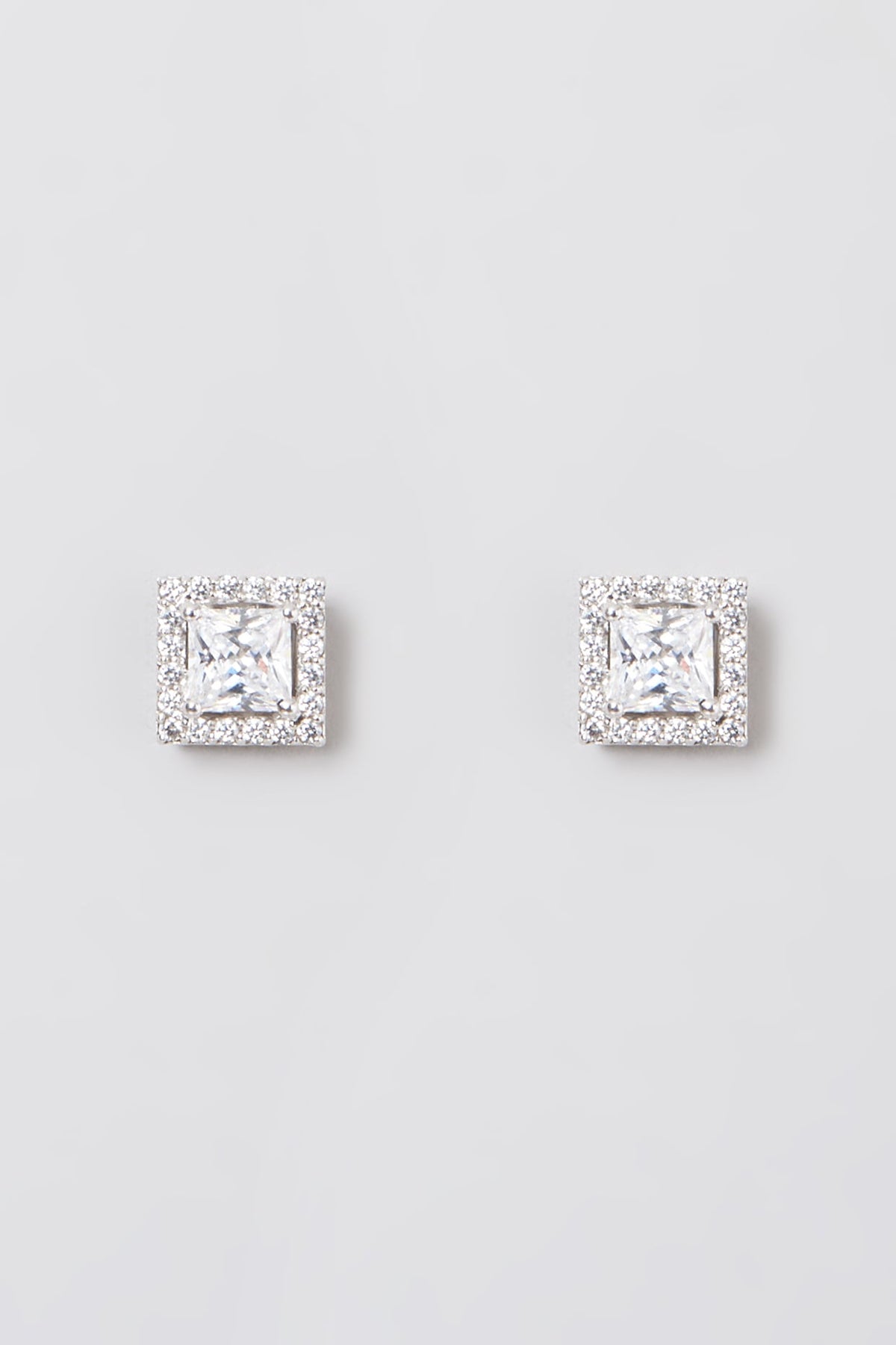 White Rhodium Finish Swarovski Zirconia Round Stud Earrings In 92.5 Sterling Silver