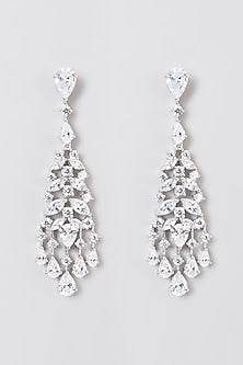 White Rhodium Finish Swarovski Chandelier Earrings In 92.5 Sterling Silver