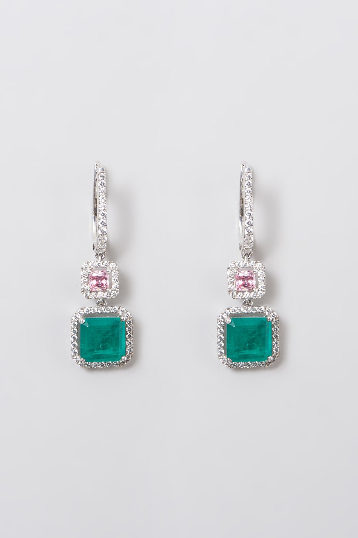 White Rhodium Finish Swarovski Zircons & Synthetic Stones Earrings In 92.5 Sterling Silver