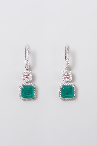 White Rhodium Finish Swarovski Zircons & Synthetic Stones Earrings In 92.5 Sterling Silver