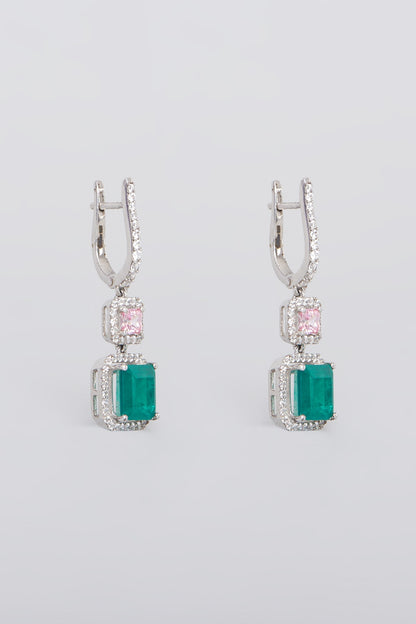 White Rhodium Finish Swarovski Zircons & Synthetic Stones Earrings In 92.5 Sterling Silver
