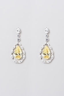 White Rhodium Finish Yellow Swarovski Zircons Chandelier Earrings In 92.5 Sterling Silver