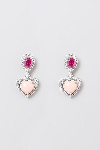 White Rhodium Finish Multi Colored Swarovski Zircons Earrings In 92.5 Sterling Silver