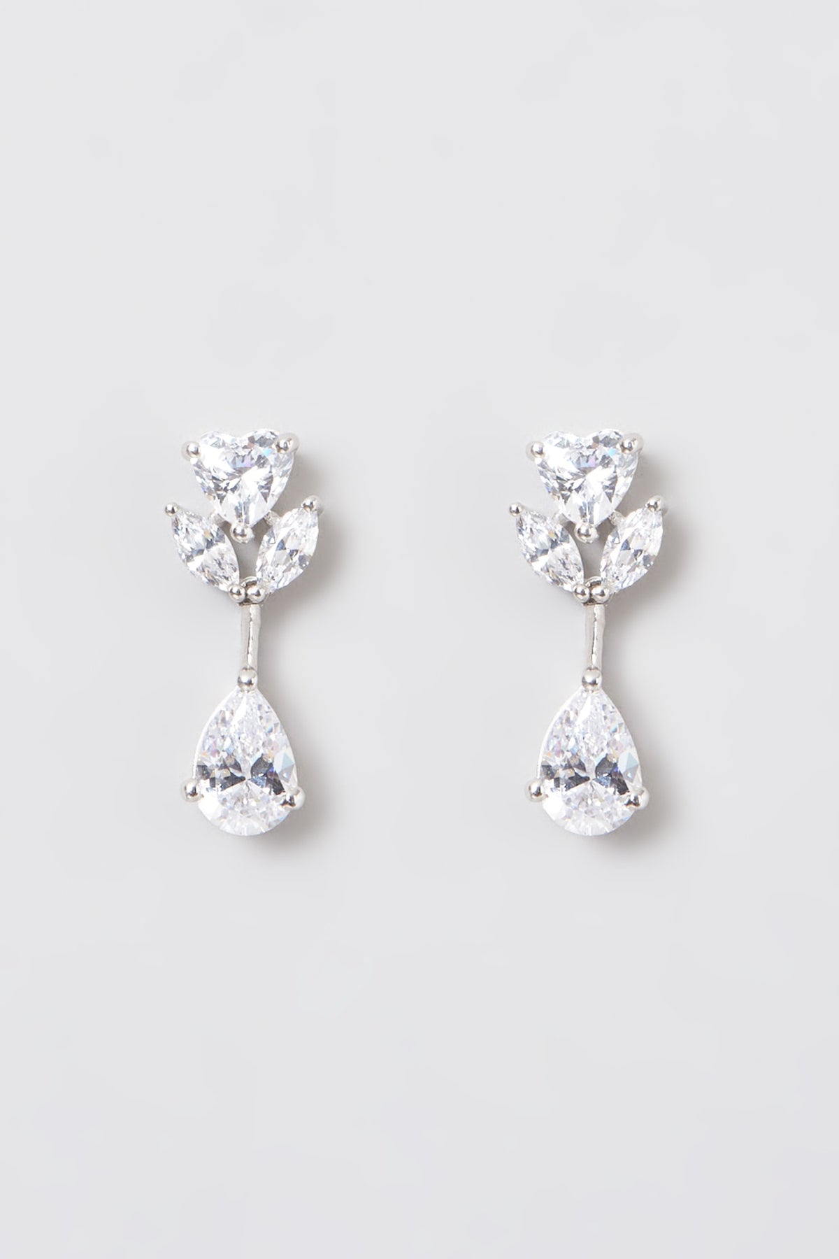 White Rhodium Finish Swarovski Zircons Drop Earrings In 92.5 Sterling Silver