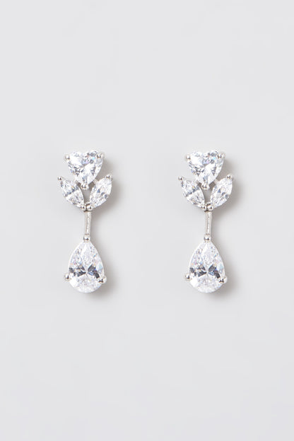 White Rhodium Finish Swarovski Zircons Drop Earrings In 92.5 Sterling Silver