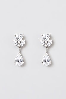White Rhodium Finish Swarovski Zircons Drop Earrings In 92.5 Sterling Silver