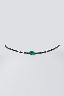Black Rhodium Finish Green Swarovski Zirconia Choker Necklace In Sterling Silver