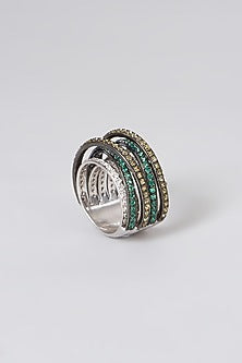 White Rhodium Finish Multi Colored Swarovski Zirconia Ring In Sterling Silver
