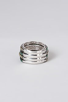 White Rhodium Finish Multi Colored Swarovski Zirconia Ring In Sterling Silver