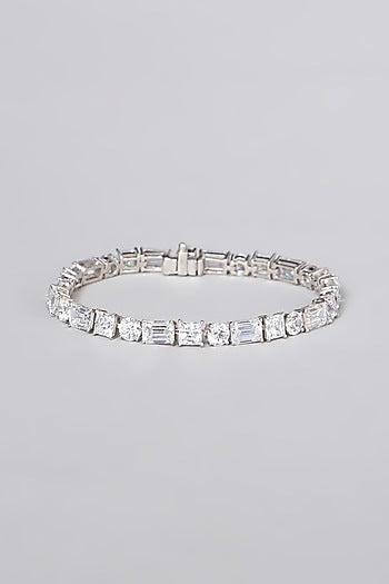 White Rhodium Finish Swarovski Zirconia Bracelet In Sterling Silver