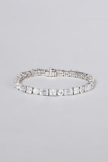 White Rhodium Finish Swarovski Zirconia Bracelet In Sterling Silver