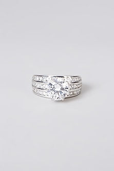 White Rhodium Finish Swarovski Zirconia Ring In Sterling Silver