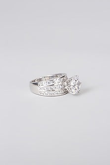 White Rhodium Finish Swarovski Zirconia Ring In Sterling Silver