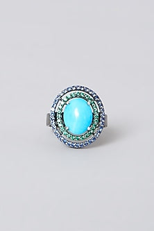 Black Rhodium Finish Multi Colored Swarovski Zirconia Ring In Sterling Silver