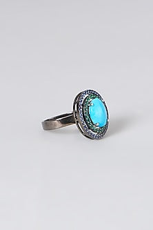 Black Rhodium Finish Multi Colored Swarovski Zirconia Ring In Sterling Silver