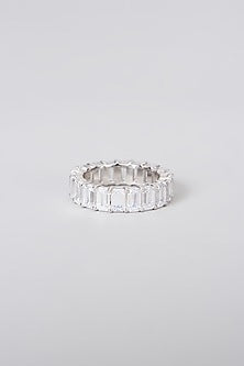 White Rhodium Finish Swarovski Zirconia Ring In Sterling Silver