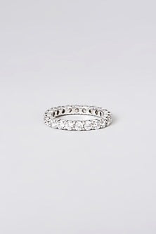 White Rhodium Finish Swarovski Ring In Sterling Silver