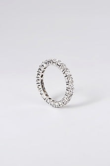 White Rhodium Finish Swarovski Ring In Sterling Silver