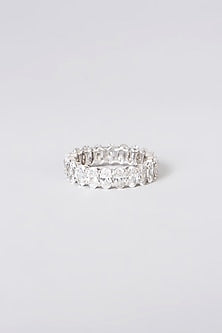 White Rhodium Finish Zirconia Ring In Sterling Silver