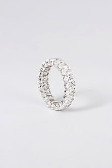 White Rhodium Finish Zirconia Ring In Sterling Silver