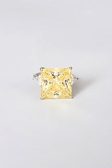 White Rhodium Finish Yellow Swarovski Zirconia Ring In Sterling Silver