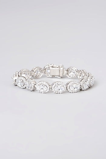 White Rhodium Finish Swarovski Zirconia Tennis Bracelet In Sterling Silver