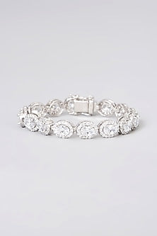 White Rhodium Finish Swarovski Zirconia Tennis Bracelet In Sterling Silver