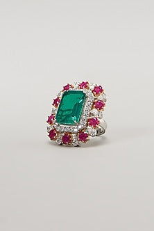 White Finish Swarovski Zirconia Ring In Sterling Silver