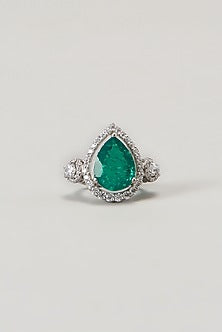 White Finish Swarovski Cocktail Ring In Sterling Silver