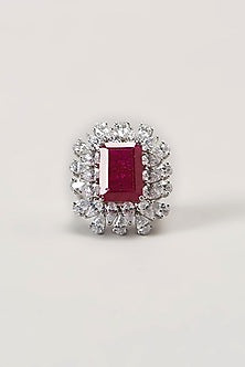 White Finish Swarovski Cocktail Ring In Sterling Silver