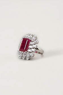White Finish Swarovski Cocktail Ring In Sterling Silver