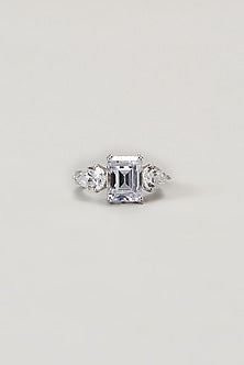 White Finish Swarovski Ring In Sterling Silver