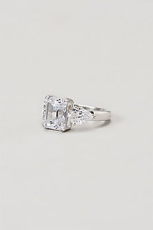 White Finish Swarovski Ring In Sterling Silver