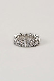 White Finish Swarovski Ring In Sterling Silver