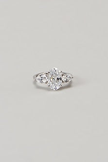 White Finish Swarovski Ring In Sterling Silver