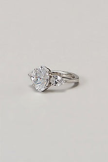 White Finish Swarovski Ring In Sterling Silver