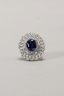 White Finish Swarovski Cocktail Ring In Sterling Silver