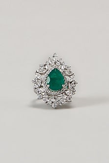White Finish Swarovski Cocktail Ring In Sterling Silver