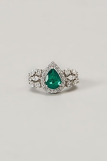 White Finish Swarovski Cocktail Ring In Sterling Silver