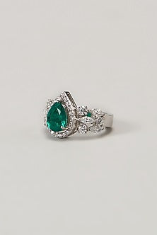 White Finish Swarovski Cocktail Ring In Sterling Silver