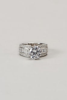 White Finish Swarovski Ring In Sterling Silver