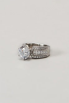 White Finish Swarovski Ring In Sterling Silver