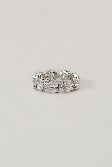 White Finish Swarovski Ring In Sterling Silver