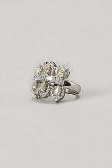 White Finish Swarovski Ring In Sterling Silver
