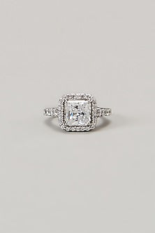 White Finish Swarovski Ring In Sterling Silver