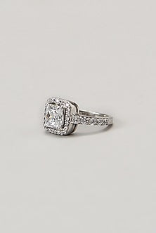 White Finish Swarovski Ring In Sterling Silver