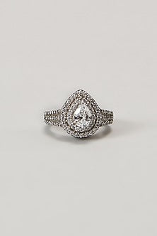 White Finish Swarovski Ring In Sterling Silver