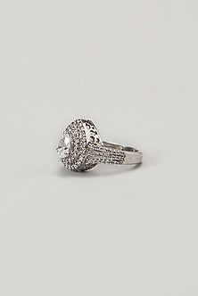 White Finish Swarovski Ring In Sterling Silver