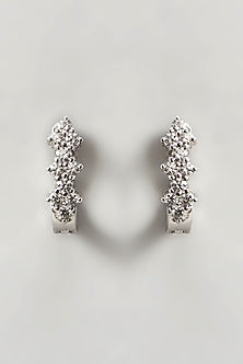 White Finish Swarovski Zirconia Earclips In Sterling Silver